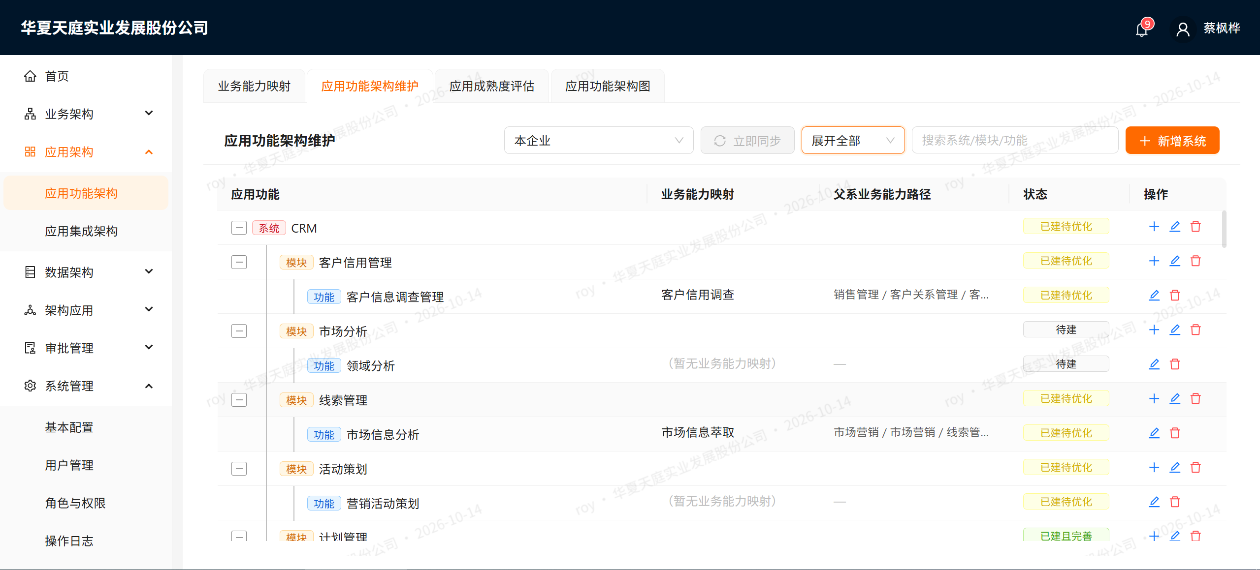 应用功能架构维护 Tab